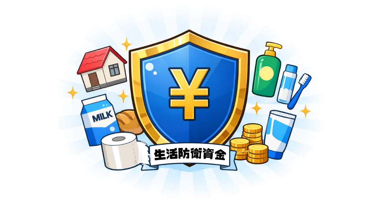 「退職前に必要なお金（生活防衛資金）をイメージしたイラスト」